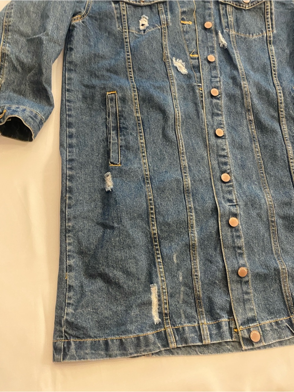 Women’s Long Denim Jacket Distressed Blue size large - Picture 10 of 13